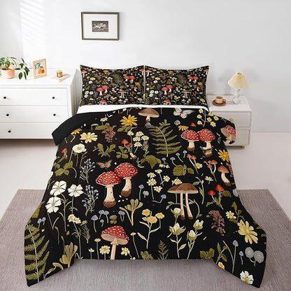 Feelyou Mushroom Comforter Set King Size Boho Comforter Western Decor Bedding Set Southwest Native American Design Duvet Set Room Decor Bronze Black Quilt Set