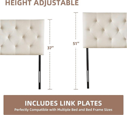 Linen Headboard King Size, Adjustable Height Headboard 37-51 in, Beige | Diamond Tufting Solid Wood King Headboards, Durable Metal Legs, Upholstered King Head Board for Bed Frame, Modern Fabric
