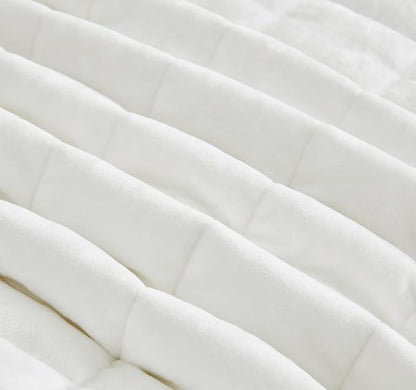 Chezmoi Collection Lux Cream White Velvet Quilt Queen Set, 3-Piece Plush Distressed Velvet Bedding All Season Lightweight Comforter Brushed Microfiber Reverse with Diamond Stitch Quilting