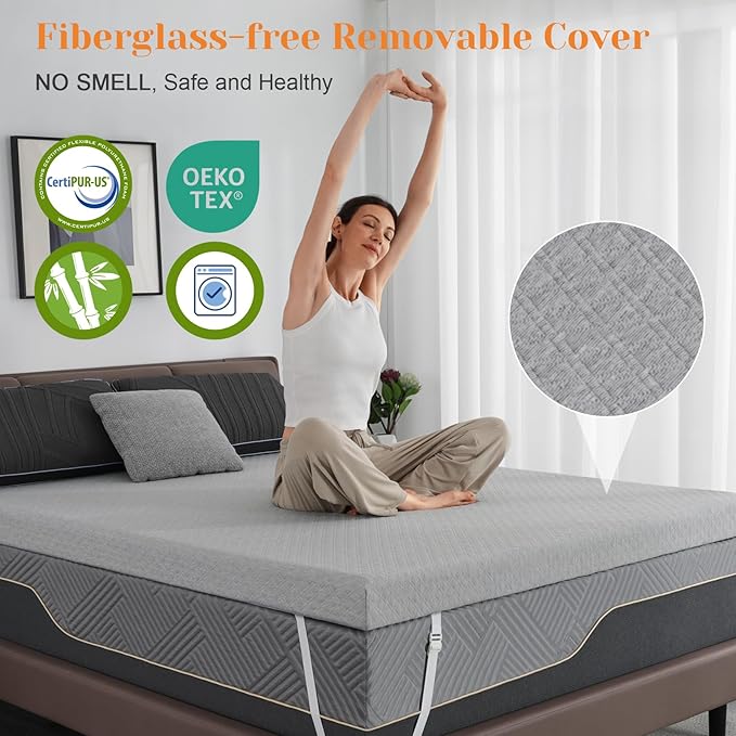 Extra Firm Mattress Topper Queen, 4 Inch High-Density Firm Mattress Pad for Back Pain Relief, Bed Topper with Removable Cover, No Smell, No Slip, CertiPUR-US Certified, 79" x 59"