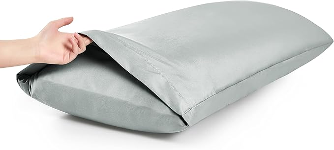 MILVOWOC 2Pcs Brushed Microfiber Body Pillowcases - 20 x 48 Inch, Silver Pillow Case Set Non Slip Envelope Pillow Cover with Moisture Absorption and Anti-Wrinkle