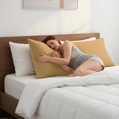 Elegant Comfort Luxury Ultra-Soft 1-Piece Body Pillowcase - 1500 Premium Hotel Quality Microfiber Double Brushed - Wrinkle Resistant, Body Pillowcase Size, Camel-Gold
