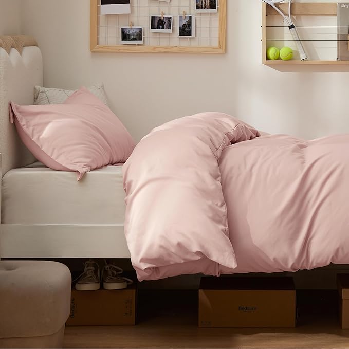 Bedsure Duvet Cover Twin/Twin XL Size - Soft Double Brushed Bedding Set for Kids & Adults, Zipper Closure, 2 Pieces, Includes 1 Duvet Cover (68"x90") & 1 Pillow Sham, NO Comforter, Blush Pink