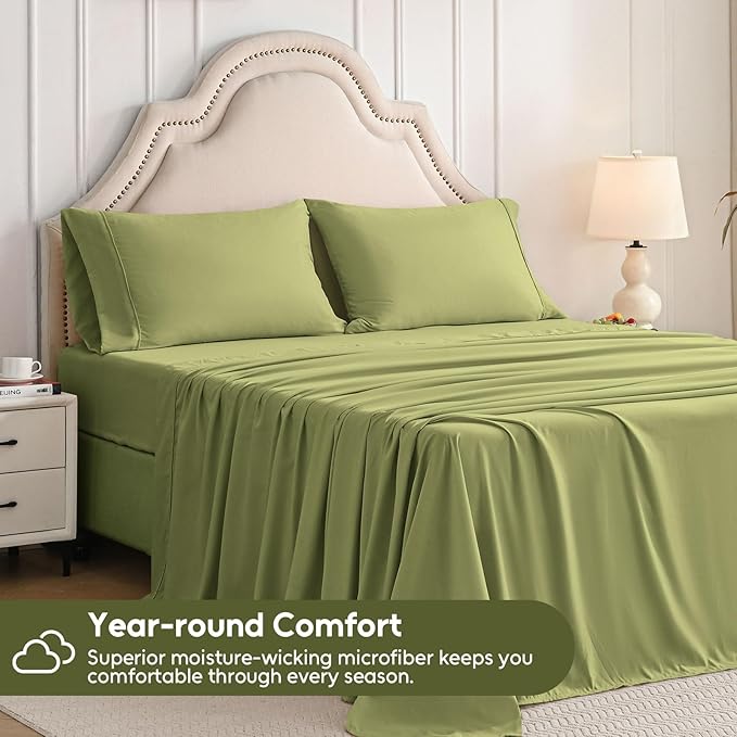 Full Size Bed Sheets Set, 4 Pieces Hotel Luxury Soft Microfiber Bed Sheets Set, Up to 16" Deep Pockets, Oeko-Tex Sheets with Elastic, Breathable, Wrinkle Free (Green, Full)