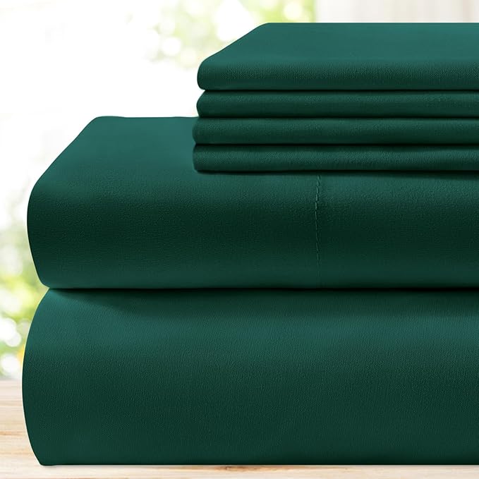 BYSURE 6 Pieces Bed Sheets Set(Full, Dark Forest Green) - Hotel Luxury Super Soft 1800 Thread Count 100% Microfiber Sheets with Deep Pockets, Wrinkle & Fade Resistant