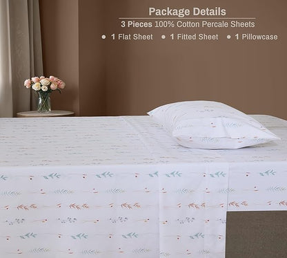 ZOYER 100% Cotton Sheets – Twin XL Size Percale Bedding, Cooling & Breathable, Durable with a Crisp, Soft & Comfortable Feel, 16" Deep Pocket, 3-Piece Set, Fairy Meadows