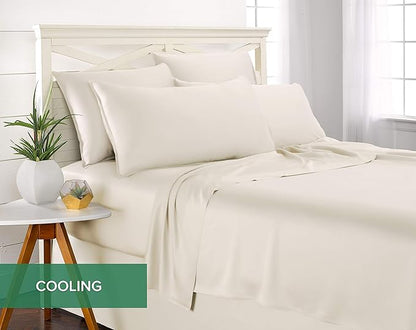 Queen Pillowcases by Pure Bamboo, Genuine 100% Organic Viscose Derived from Bamboo, Luxuriously Soft & Cooling, Double Stitching, Envelope Closure (2 Queen Pillowcases, Ivory)