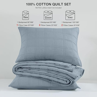 HORIMOTE HOME 100% Cotton Quilt Set Queen Size, Adriatic Blue Pre-Washed Bedspreads Coverlet Set in Geometric Pattern, Cozy Lightweight Stitching Decorative Bedding Cover with 2 Shams for All Season