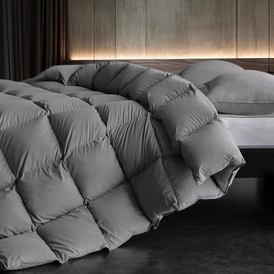 Down Fibers Comforter King Size,Luxurious All Seasons Hotel Collection Duvet Insert,54 Oz High Bulkiness Medium Warmth,Fluffy & Breathable for Bedroom, Guestroom, Hotel (Grey,106x90)