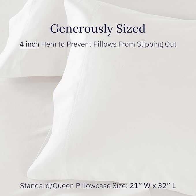 California Design Den Luxuriously Soft 100% Cotton Pillowcases Queen Size Set of 2-600 Thread Count Sateen, Fits Standard & Queen Pillows - True Ivory