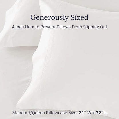 California Design Den Luxuriously Soft 100% Cotton Pillowcases Queen Size Set of 2-600 Thread Count Sateen, Fits Standard & Queen Pillows - True Ivory