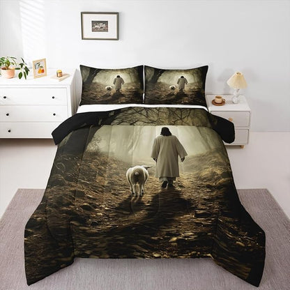 Castle Fairy Mysterious Jungle Comforter Set,Sheep Print Bedding Set Kids Teens Modern Decor,Wild Animals Comforter with 1 Pillowcase for All Seasons,Twin
