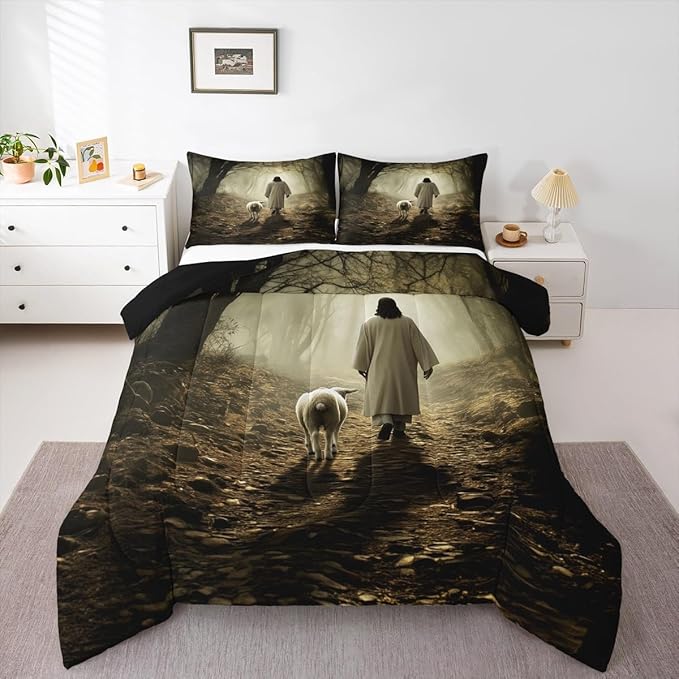 Castle Fairy Sheep Print Boys Girls Comforter Set Full Size,Mysterious Jungle Duvet Set Kids Bedroom Decor,Wild Animals Microfiber Soft Bedding with 2 Pillowcases