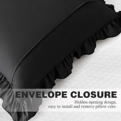 KKJIAF Ruffle Pillow Cases 26x26 Inches, Black Square Ruffled Pillow Covers Set of 2, Microfiber Wrinkle Resistant Pillow Shams with Envelope Closure for Sofa Bed Living Room
