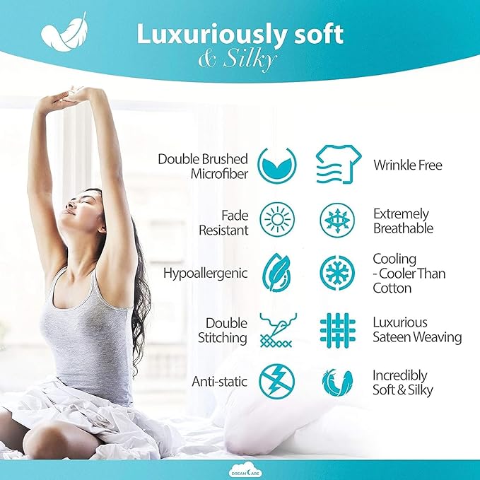 DREAMCARE Queen Size Sheets - Cooling Bed Sheets - 4pcs Set - up to 15" Deep Pocket Queen Sheet Set - Sheets Queen Size Bed - Soft & Long Lasting 100% Fine Brushed Polyester with Side Pocket - NBlue