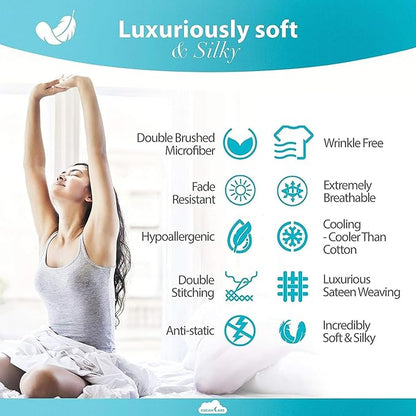 DREAMCARE Queen Size Sheets - Cooling Bed Sheets - 4pcs Set - up to 15" Deep Pocket Queen Sheet Set - Sheets Queen Size Bed - Soft & Long Lasting 100% Fine Brushed Polyester with Side Pocket - NBlue