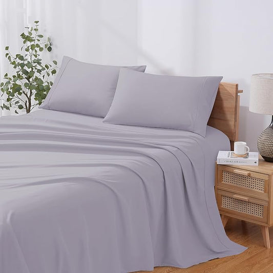 Modern Threads Soft Microfiber Solid Sheets - Luxurious Microfiber Bed Sheets - Includes Flat Sheet, Fitted Sheet with Deep Pockets, & Pillowcases Lilac Marble Twin