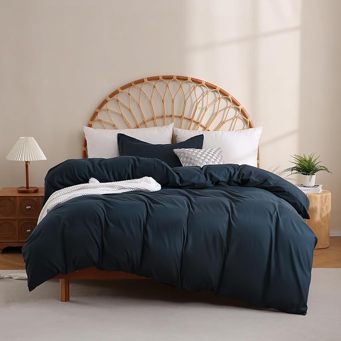 JSD Navy Blue Duvet Cover Set Twin Size, 2 Piece Microfiber Kids Duvet Cover with Pillow Sham, Zipper Closure, Comforter Not Included