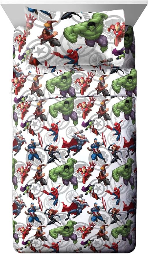 Jay Franco Kids Sheet Set with Fitted, Flat Sheets & Pillow Cover - Ultra-Soft Bedding with Pillowcase for Room Decor, Multi - Avengers, 3 Piece Twin