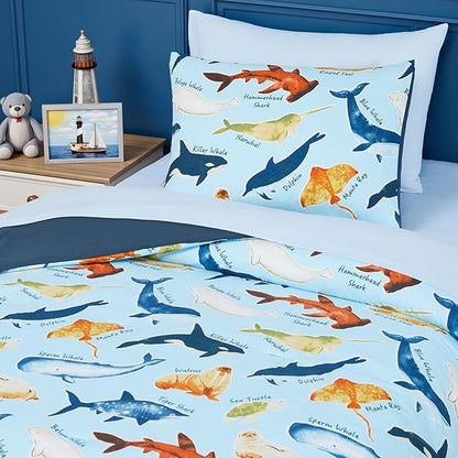 Twin Comforter Set for Boys Kids - 5 Pieces Glow in The Dark Ocean Animals Twin Bedding Sets for Kids, Ultra Soft Bed in A Bag with Sheets