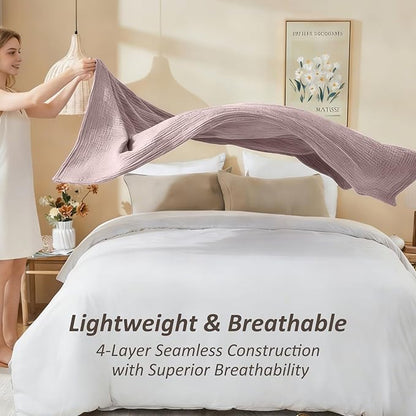 EMME Cotton Muslin Large Throw Blanket Couch Breathable Gauze Soft Lightweight Bed Blankets Adults (Heather Dusty Pink, 50"x70")