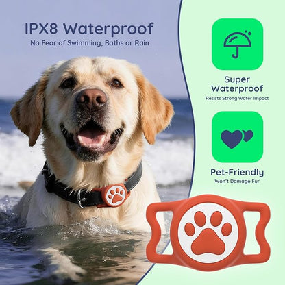 IP68 Waterproof Dog AirTag Holder for Dog Collar, Soft, Stretchy Silicone | Full-Body Protection, Easy Tool-Free Installation, Quiet, No-Dangle Fit, Lightweight, Fits Dog & Cat Collars of All Widths