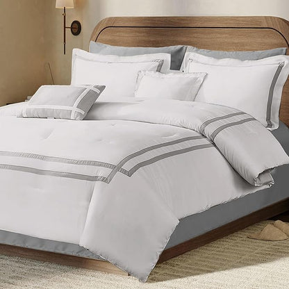 Wonderful White Comforter Set King,8-Piece Hydro-Brushed Wooly Feel Hotel Style Modern Luxury Bedding Comforter Set with Matching Fitted Sheet,Flat Sheet,Pillow Sham,Decor Pillows for All Season