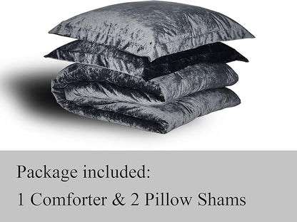 TAMGHO Velvet Comforter King- Grey Soft Crushed Velvet 3pc Bedding Set (108"x96" Comforter + 2x20 x36 Shams), All-Season Easy Care | Soft, Neutral Color, Velvet Texture