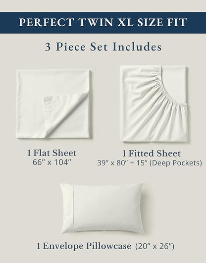 LANE LINEN 100% Organic Cotton Twin XL Sheets Set 3-Piece Pure Percale Soft Bedding Breathable Fits Mattress Upto 15" Deep - Glacier Grey