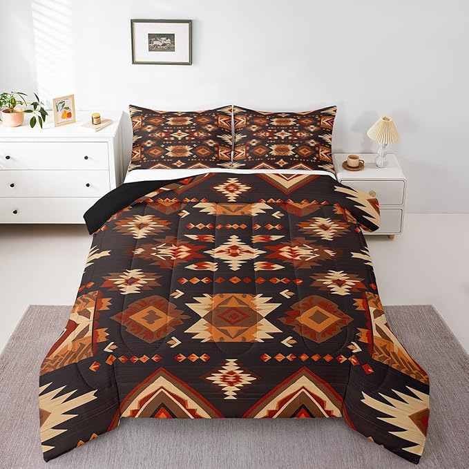 Feelyou Geometric Comforter Full Size Modern Art Comforter Set for Boys Girls Children Luxury Bedding Set Room Decor Brown Duvet Set