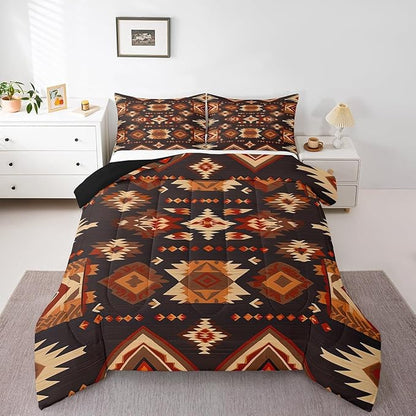 Feelyou Geometric Comforter Full Size Modern Art Comforter Set for Boys Girls Children Luxury Bedding Set Room Decor Brown Duvet Set