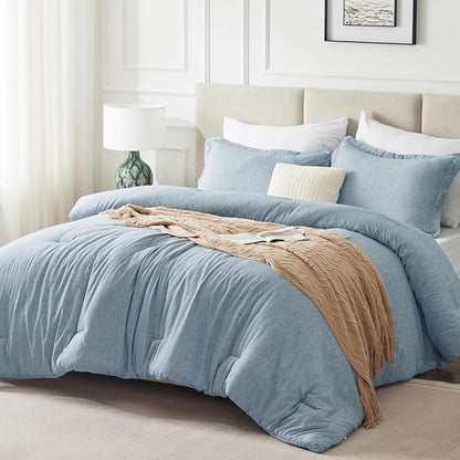 CozyLux King Size Comforter Set - 3 Pieces Blue Soft Luxury Cationic Dyeing Bedding Comforter for All Season, Breathable Lightweight Fluffy Bed Set with 1 Comforter and 2 Pillow Shams