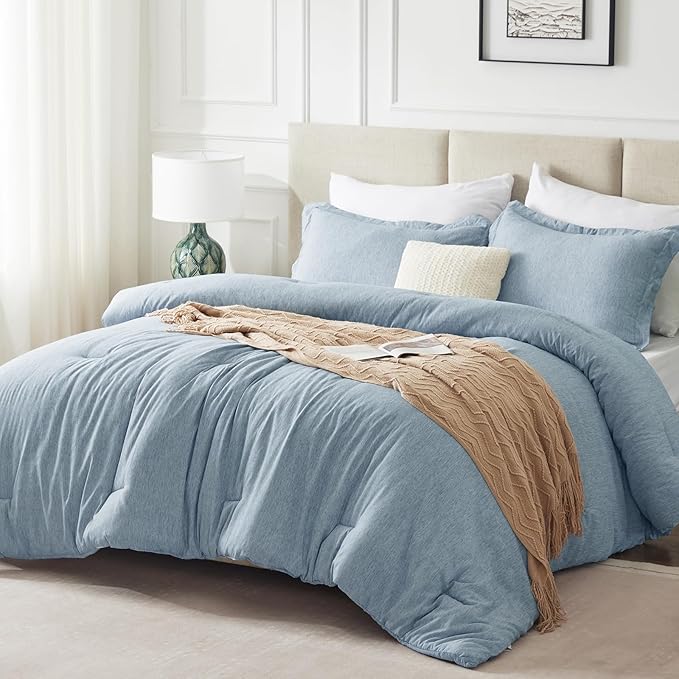 CozyLux Full Size Comforter Set, 3 Pieces Blue Soft Luxury Cationic Dyeing Comforter Full Size Bedding Set, Breathable Lightweight Bed Sets with 1 Down Alternative Comforter and 2 Pillow Shams