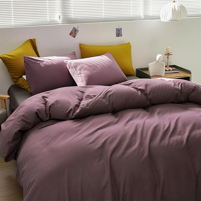 CLOTHKNOW Pale Mauve Full Size Comforter Set 3Pcs Dusty Purple Bedding Sets Soft Women Girls Comforter with 2 x Pillow Cases