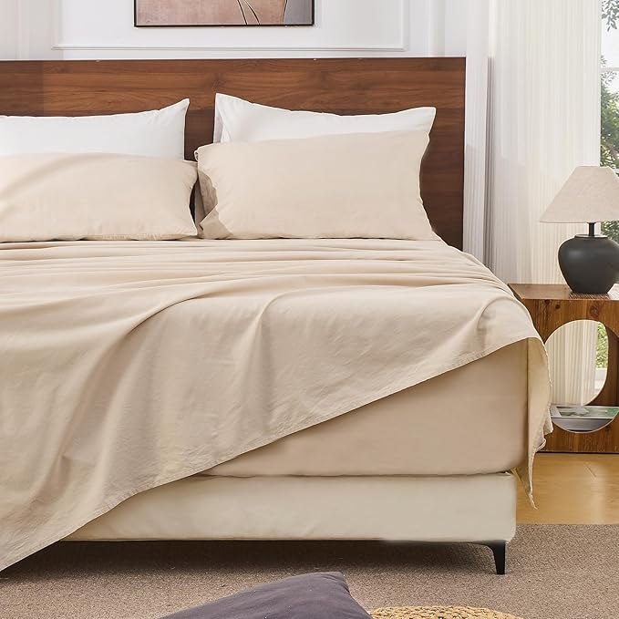 Bedlifes 100% French Linen Sheets King Size 18-24”Extra Deep Pocket 4-Piece Set Breathable & Moisture-Wicking,Soft & Durable Sheets for Thick Mattresses(Linen)