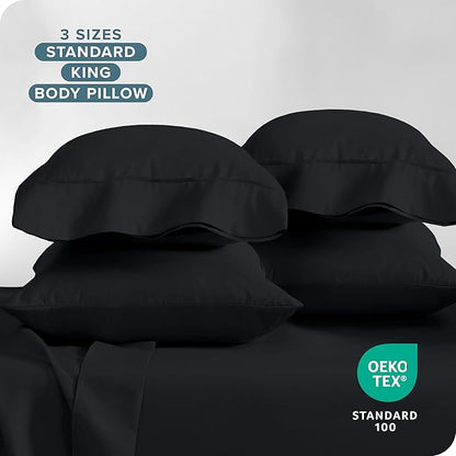 Bare Home 4 Pillowcases - Premium 1800 Ultra-Soft Collection - Bulk Pack - Double Brushed - Hypoallergenic - Wrinkle Resistant - Easy Care (King - 4 Pack, Black)