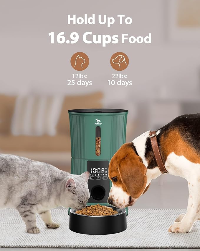 Automatic Cat Feeder - 4L Cat Food Dispenser for Cats and Small Dogs | Timed Cat Feeder, Programmable Portion Control, Up to 6 Meals Daily, Dual Power Supply, 10-Second Voice Recorder