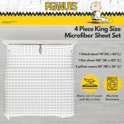 Collectibles Peanuts Snoopy Bedding Super Soft Cozy Microfiber 4 Piece King Sheet Set, (Officially Licensed Product) By Franco