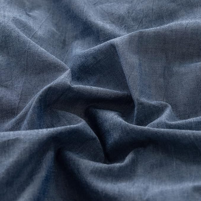 FACE TWO FACE Bedding Duvet Cover Set100% Washed Cotton Duvet Cover Linen Like Textured Breathable Durable Soft Comfy(Queen, Navy Blue)