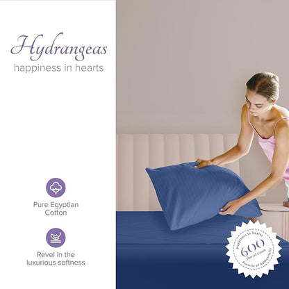 Carressa Linen 100% Egyptian Cotton Pillow Cases Queen Size Set of 2 - Luxury 600 Thread Count Standard/Queen Pillowcases, Silky Soft, Cooling Sateen Weave Hotel Quality Pillow Cover (Marine Blue)