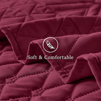 akkialla Twin Quilt Set, Burgundy Lightweight Microfiber Bedspread Coverlet, Boho Geometric Pattern, Soft All-Season Bedding, 2-Piece (1 Quilt, 1 Pillow Sham) | Breathable fabric, Modern style