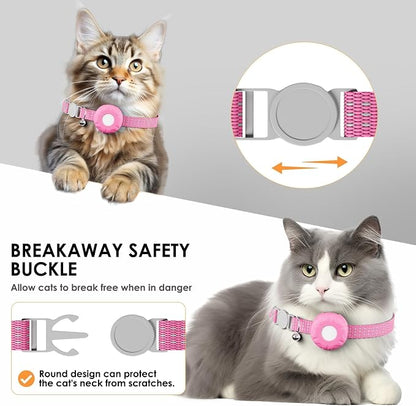 Cat GPS Tracker for Cats, Waterproof Pet GPS Tracker, Compatible with Apple Find My App (Only iOS), No Monthly Fee (White Tracker, Pink Cat Collar)