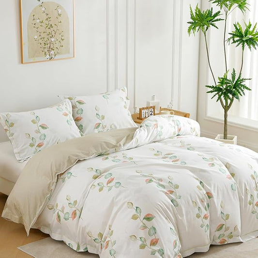 OAITE Duvet Cover Set Twin Size Floral Pattern Ultra Soft 100% Cotton Duvet Cover Sets 3-PC, Breathable Duvet Cover with Zipper Closure & Corner Ties(2 Pillow Shams,1 Duvet Cover)