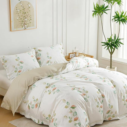 OAITE Duvet Cover Set King Size Floral Pattern Ultra Soft 100% Cotton Duvet Cover Sets 3-PC, Breathable Duvet Cover with Zipper Closure & Corner Ties(2 Pillow Shams,1 Duvet Cover)