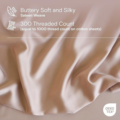 DOZ Sheet Set, 100% Viscose derived from Bamboo, Organically Grown, Buttery Soft, Cooling Sheets, High GSM, Deep Pockets - 3 Piece - 1 Pillowcase 1 Fitted 1 Top Sheet (Blush, Twin)
