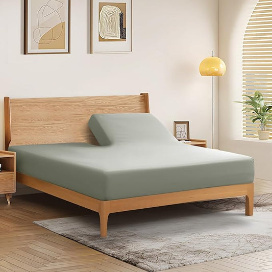 SiinvdaBZX Split Top King Fitted Sheet Only for Adjustable Bed, Ultra-Soft Microfiber 34 Inch Top Split Head Sheets Half Split King Bottom Sheet, Fits 14" -16" Deep Pocket, Light Gray