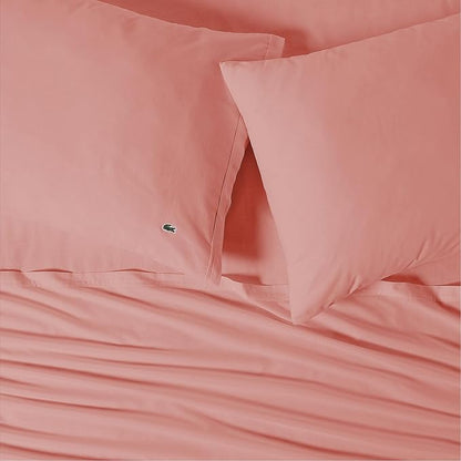Lacoste 100% Cotton Percale 3-Piece Sheet Set – Cool, Crisp, Matte, and Durable, Oeko-Tex Certified – Solid, Canyon Orange, Twin XL