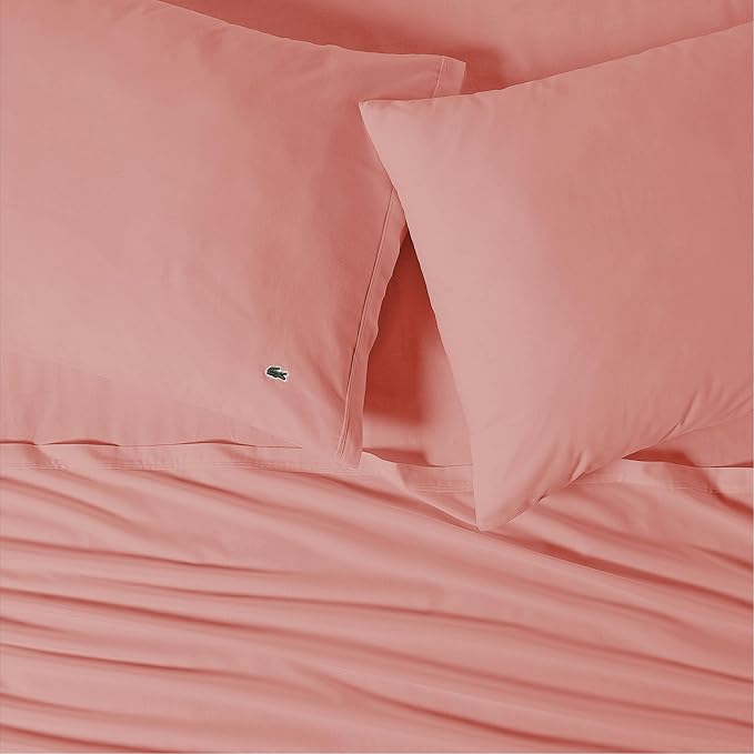 Lacoste 100% Cotton Percale 4-Piece Sheet Set – Cool, Crisp, Matte, and Durable, Oeko-Tex Certified – Solid, Canyon Orange, California King