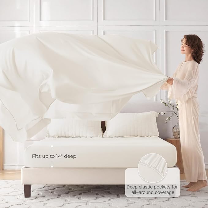 MUXHOMO 5 Pieces Twin Comforter Set, Seersucker Bed in a Bag Twin Size, All Season Luxury Bedding Set with Comforter, Flat Sheet, Fitted Sheet, Pillowcase & Sham, Ivory