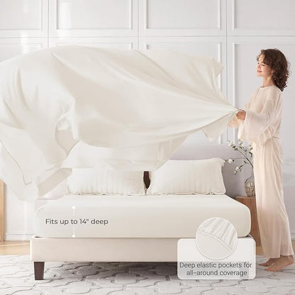 MUXHOMO 5 Pieces Twin Comforter Set, Seersucker Bed in a Bag Twin Size, All Season Luxury Bedding Set with Comforter, Flat Sheet, Fitted Sheet, Pillowcase & Sham, Ivory